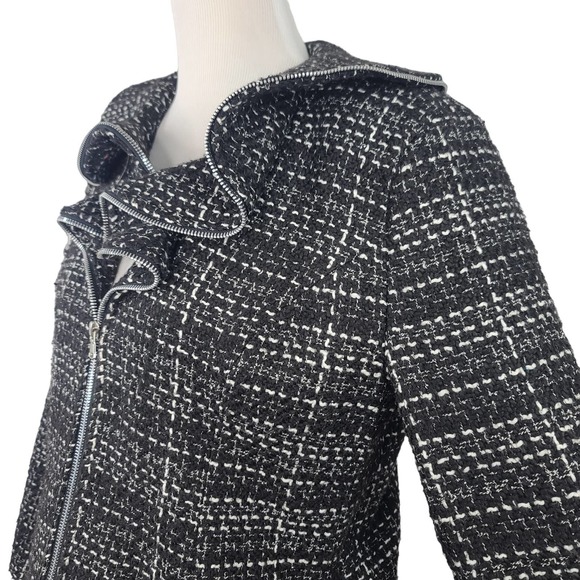 Trenz Theresa Renz Jacket Tweed Black White Ruffle Collar Zipper XL Plaid Career - Picture 2 of 8